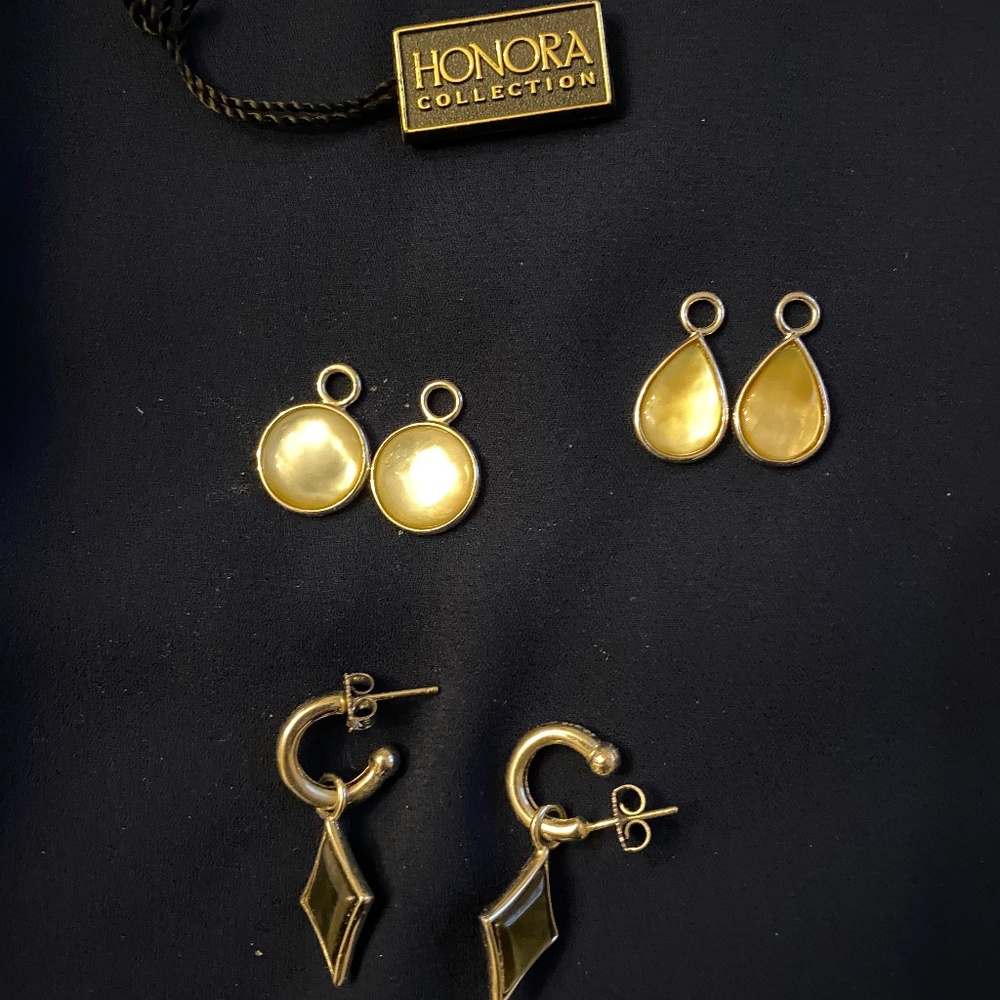 Honora Silver earrings with mother of pearl  charms.